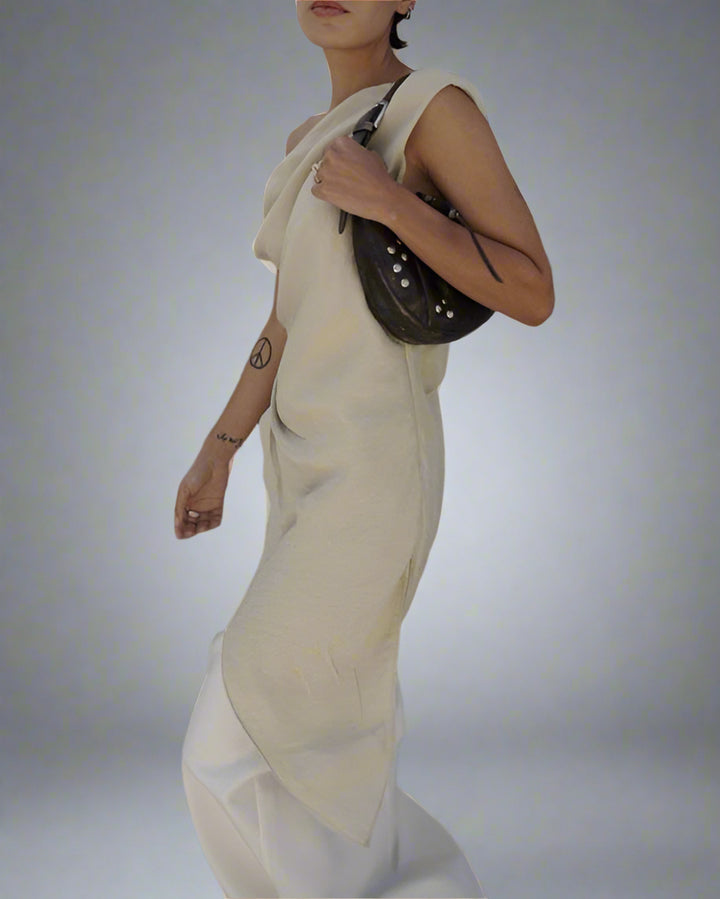 one-shoulder draped asymmetrical top - IVORYAN