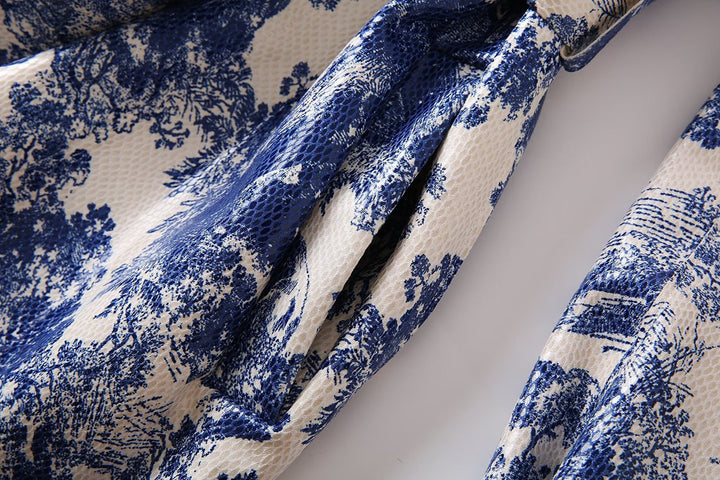 belted trench dress with pastoral print – Edwdene