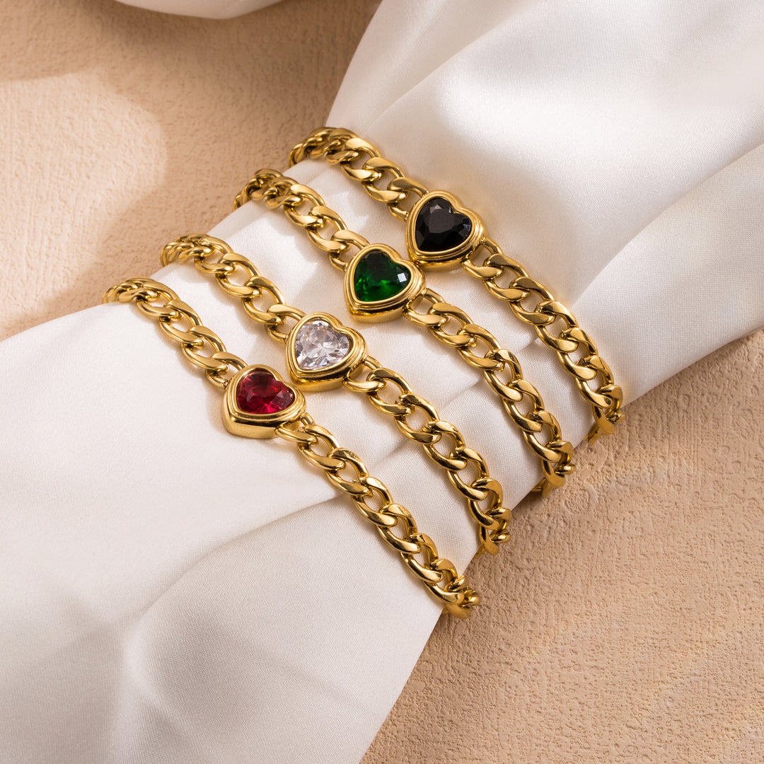 gold-tone chain bracelet with heart-cut crystal - AMORA