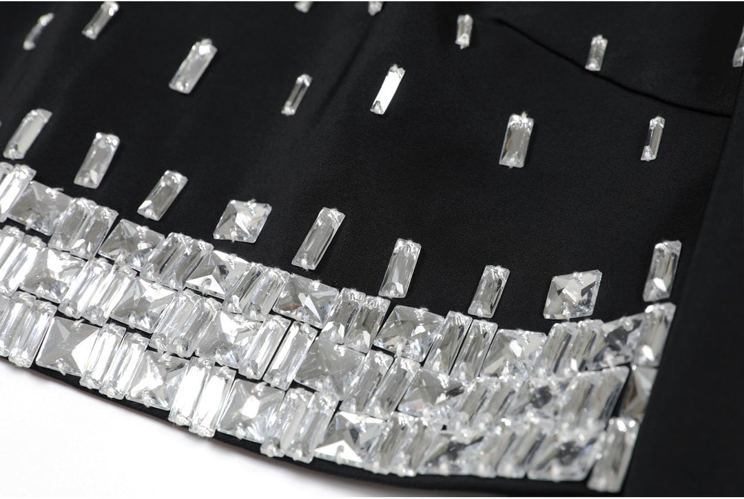 long-sleeve mini suit dress with crystal embellishments - ASTRIDIC