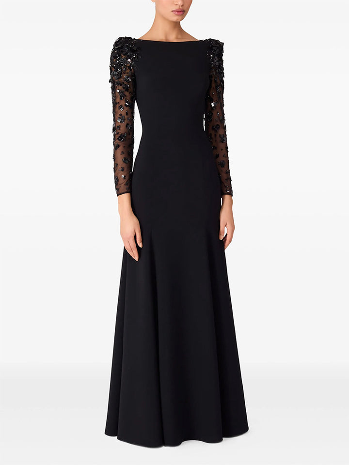 long column dress with embellished sheer sleeves - AUROXIA