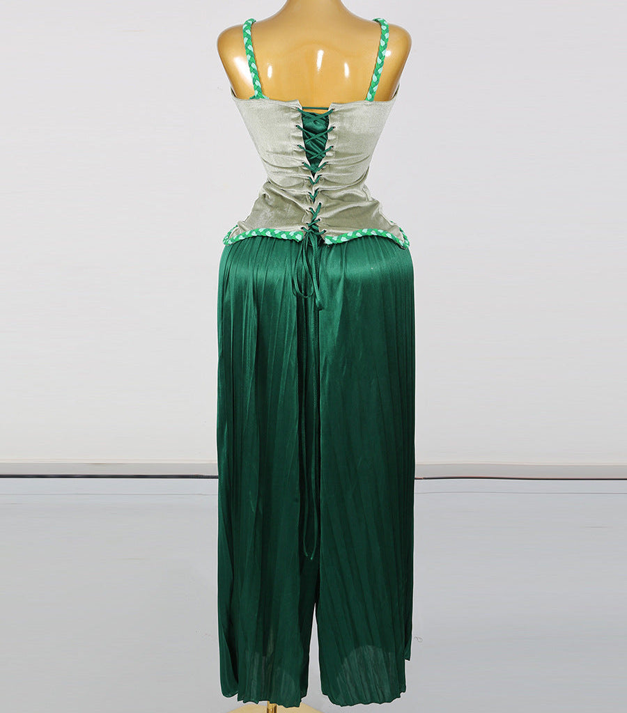 Green Velvet & Chiffon Two-Piece Set - Emerald