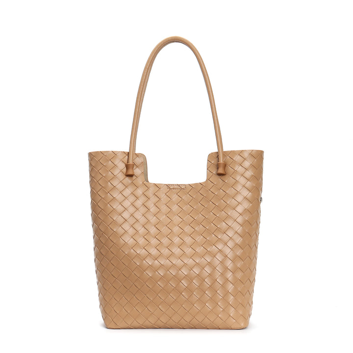 woven leather tote bag with contrast shoulder straps - RIWA