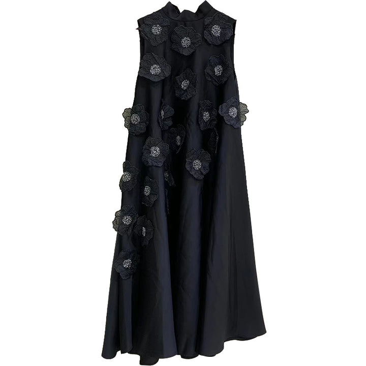 sleeveless A-line maxi dress with 3D floral appliqués – BLOSSOM
