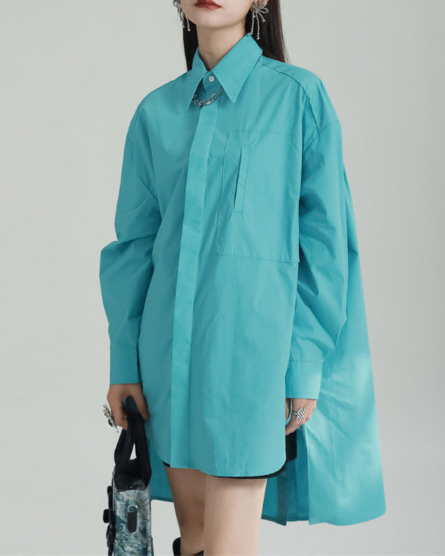 oversized high-low shirt dress with pointed collar – Rutra
