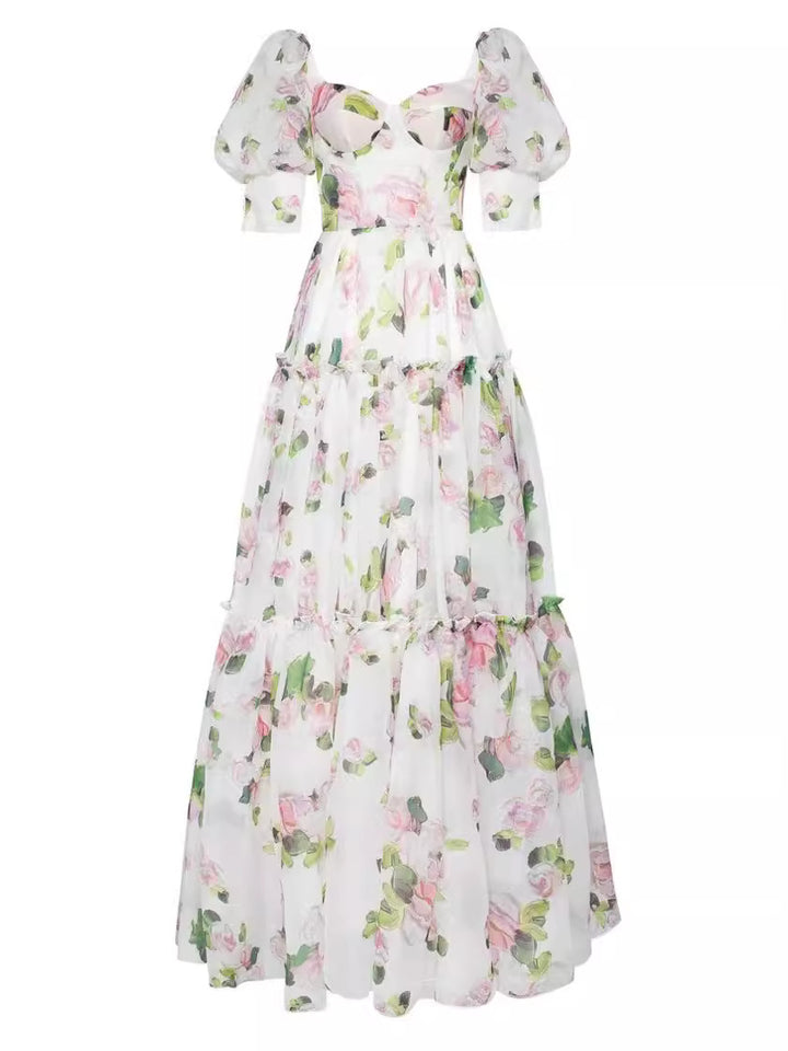 Off-Shoulder Floral Organza Maxi Dress - FLORÉA