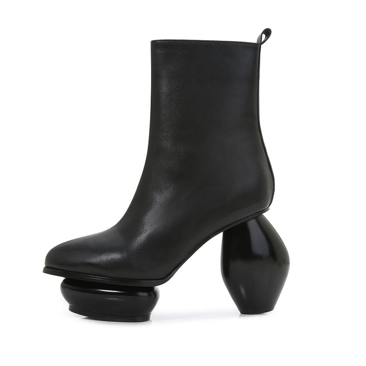 patent leather ankle boots with sculptural round heels - LONNEE