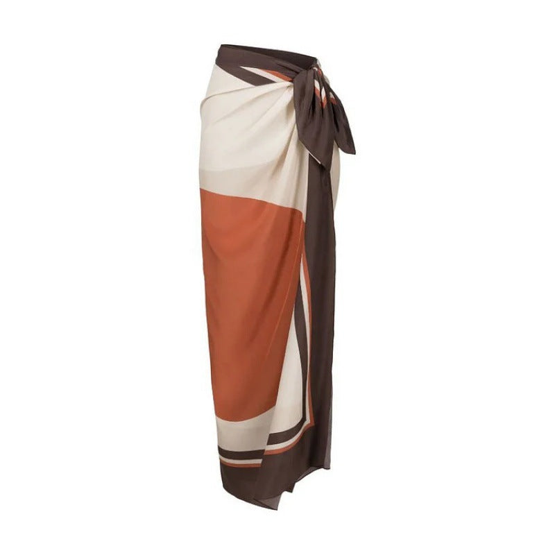 polka dot square-neck swimsuit with colorblock wrap sarong – RIVIERA