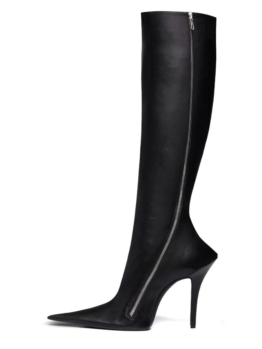 pointed-toe thigh-high stiletto boots in smooth leather – PAVERA