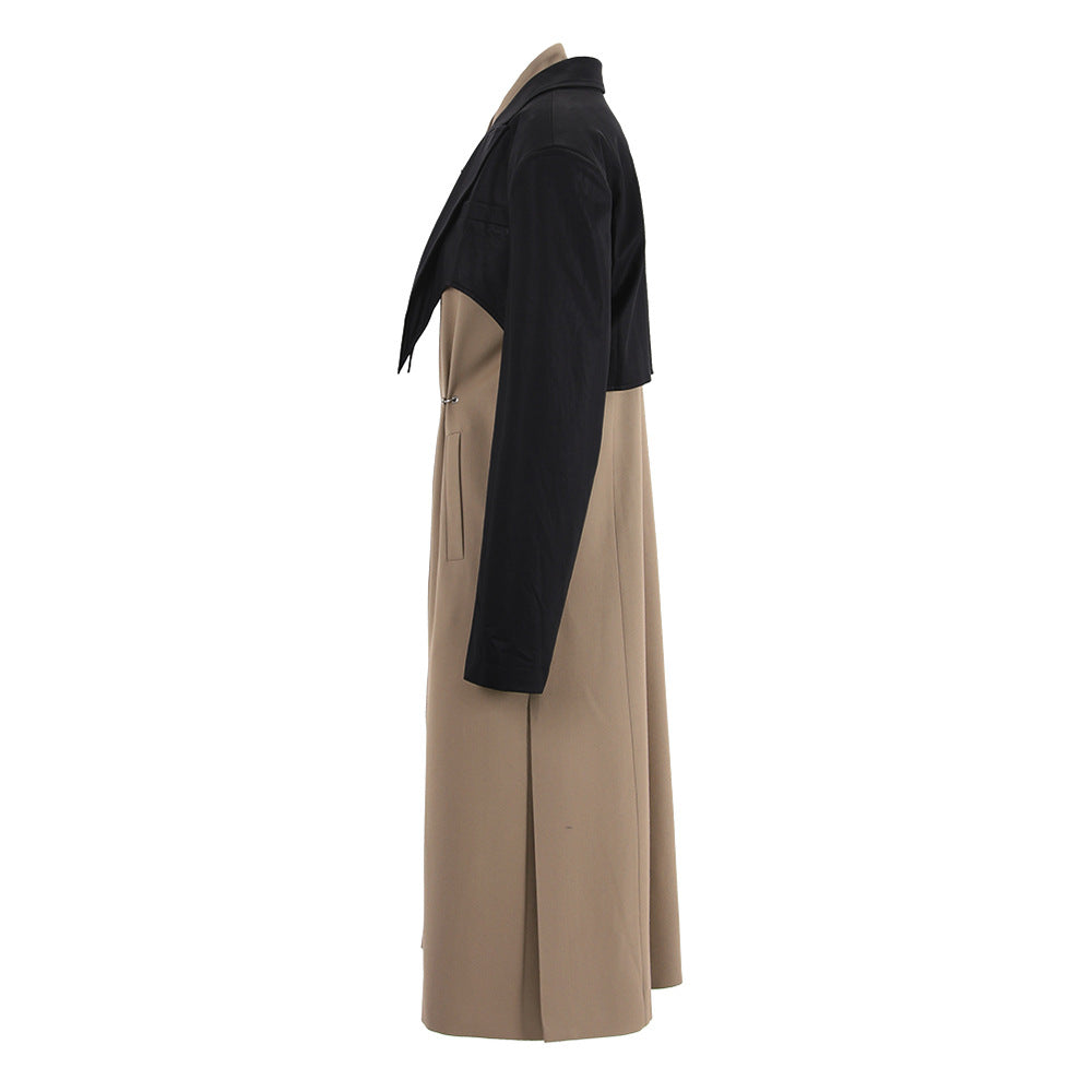 contrast-panel tailored midi coat with sculpted waist – DUET