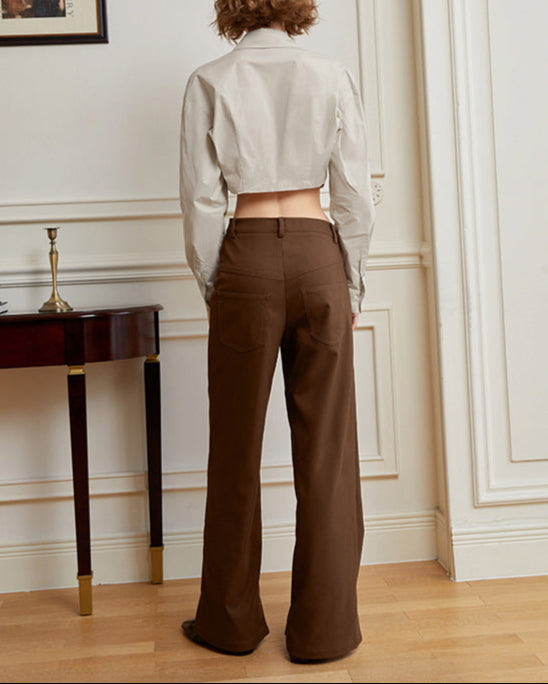 قميص زر اقتصاص مع الخصر المجمع - Junfi