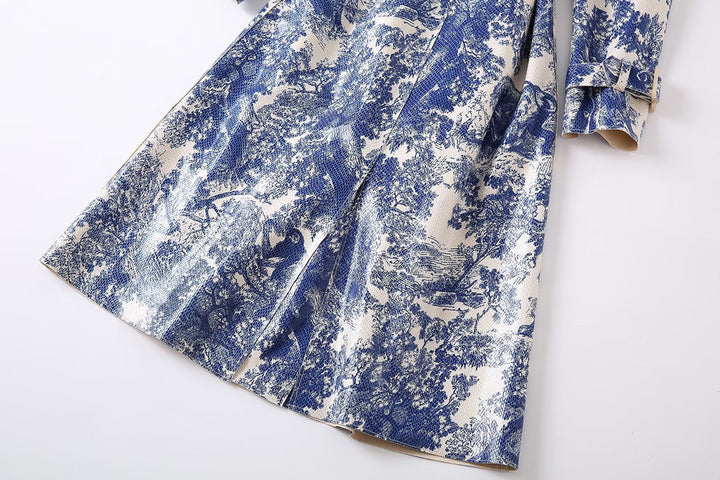 belted trench dress with pastoral print – Edwdene