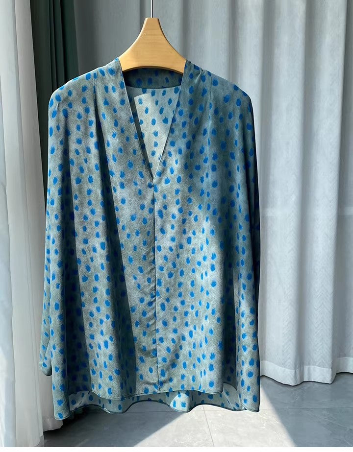 Casual Printed V Neck Blouse-RIZA