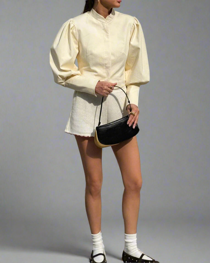 Plissiertes Oberteil mit ausgestellten Ärmeln und Maxirock-Set mit Taillengürtel – Rosiny 