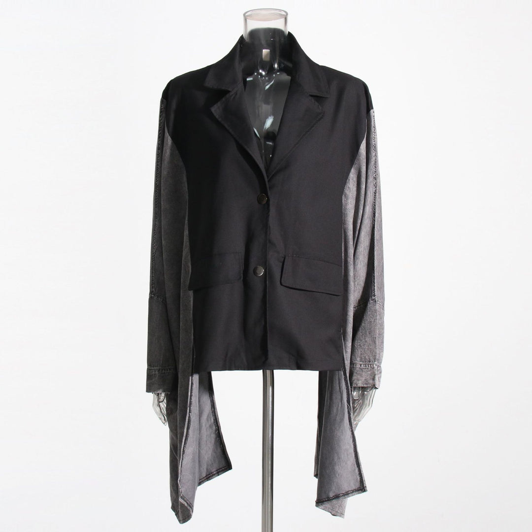 asymmetrical layered blazer with contrast sleeves – NOX