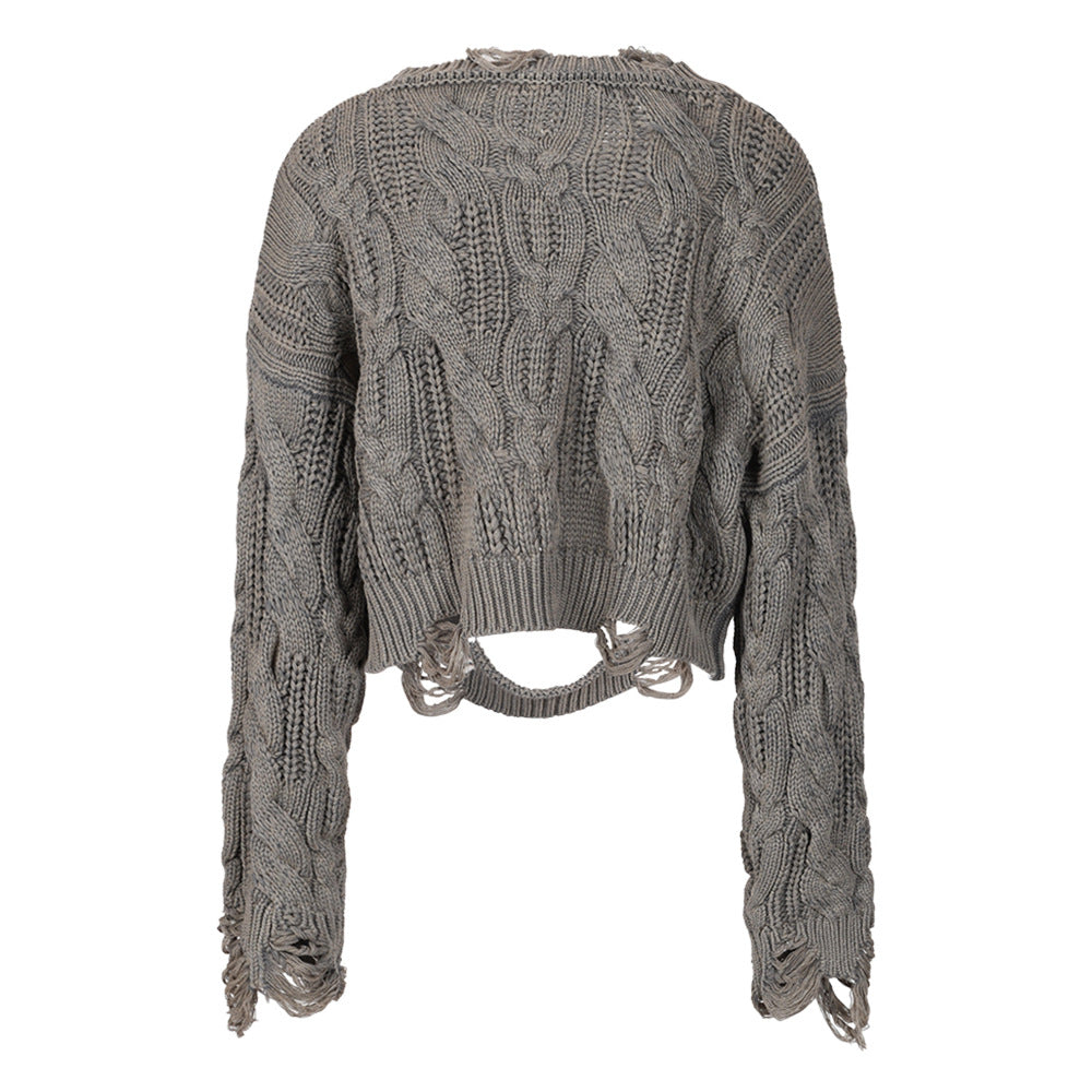 Distressed Knit Cut-Out Sweater – VELORA