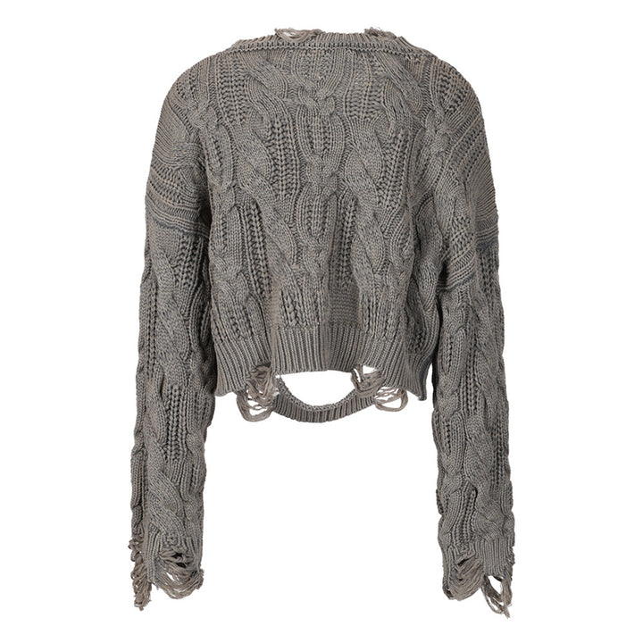 Distressed Knit Cut-Out Sweater – VELORA