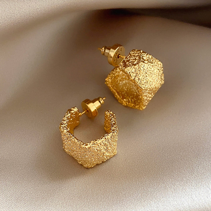 textured square stud earrings with metallic finish - AURSALI