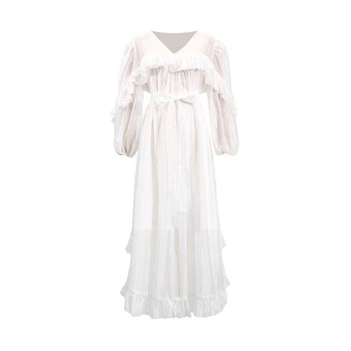 Ruffled Chiffon Midi Dress with Waist Tie – LILACYN