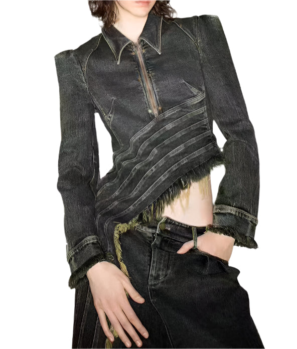Suède cropped trenchcoat met riem en gelaagde mouwen - Linra 