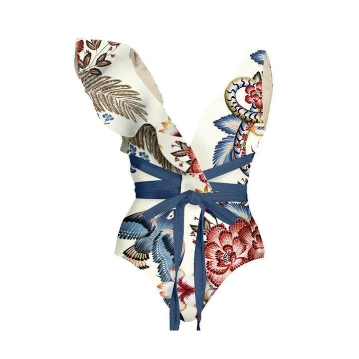wrap tie-back floral bodysuit with ruffle draped skirt – BLOOM