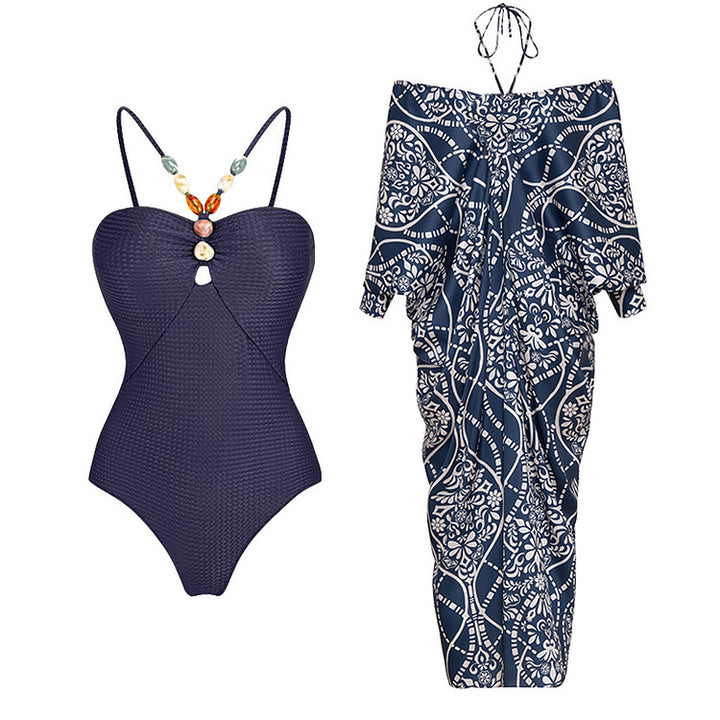 embellished strap one-piece with printed cover-up – ORNAMENT