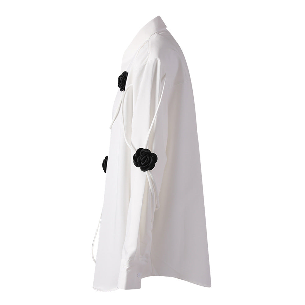 floral-appliqué button-down shirt with contrast piping – ROSEN