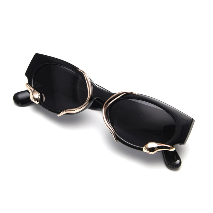 rectangular sunglasses with sculptural metal wave detail - VORTAX