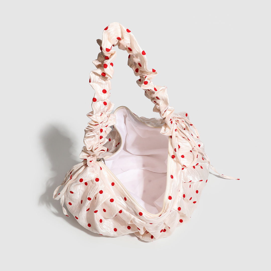 Ruched Polka Dot Crescent Bag - Cute
