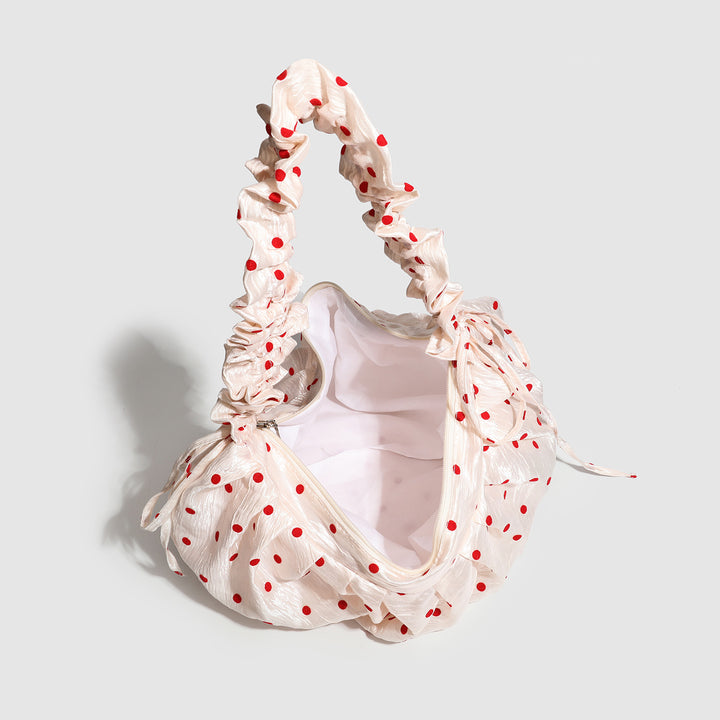 Ruched Polka Dot Crescent Bag - Cute