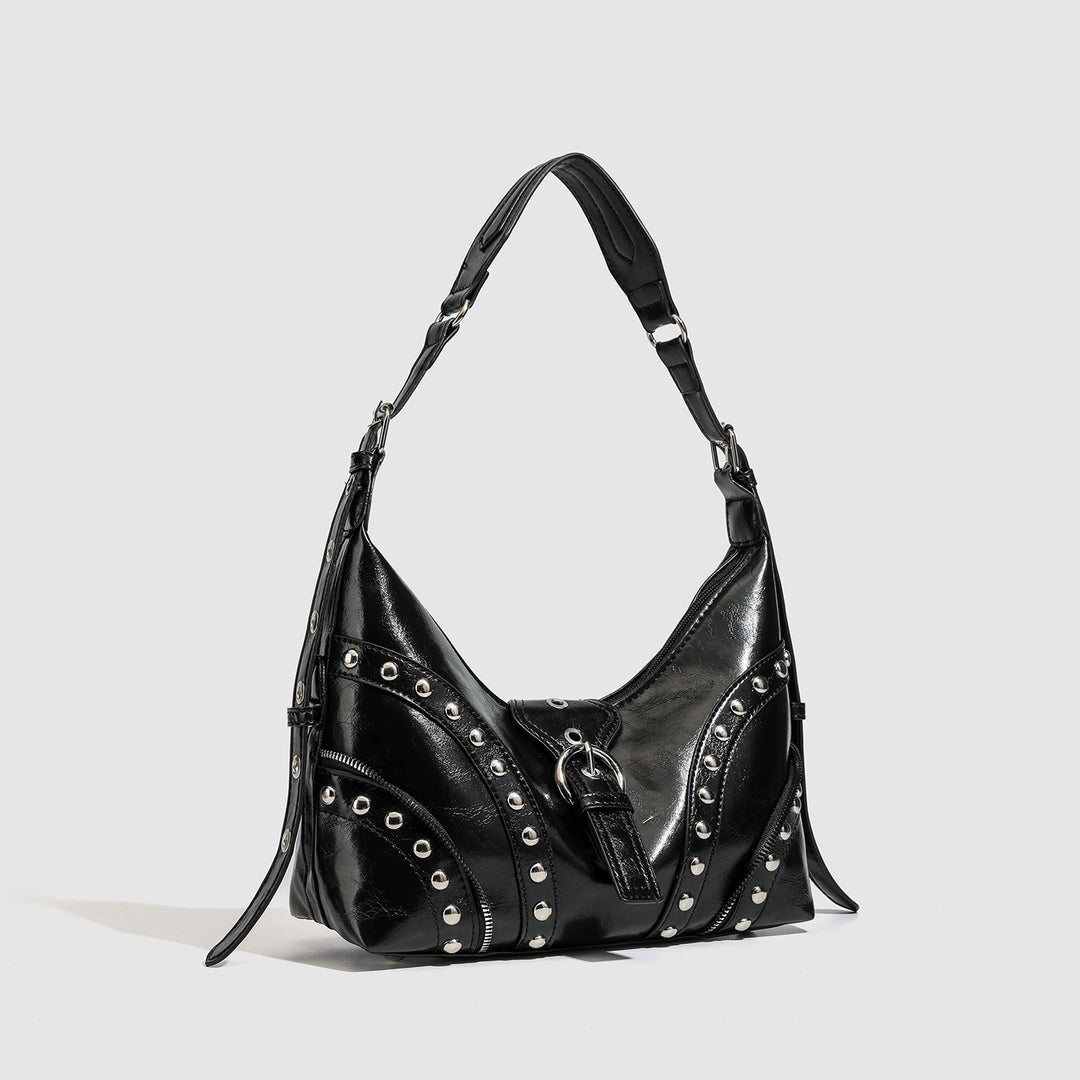 Vintage Studded Black Shoulder Bag -  Hobo