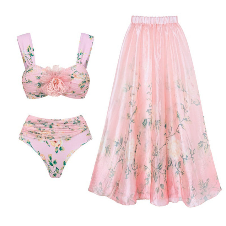 floral bikini with ruched detail and chiffon maxi skirt – GARDEN