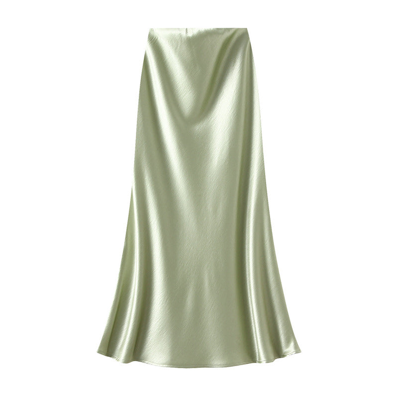 satin A-line midi skirt in icy blue – FROST