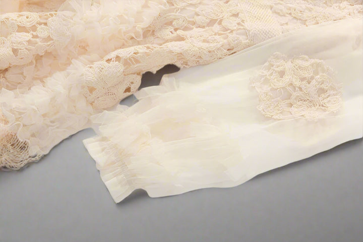 long-sleeve embroidered tulle gown with tiered skirt – ALINA
