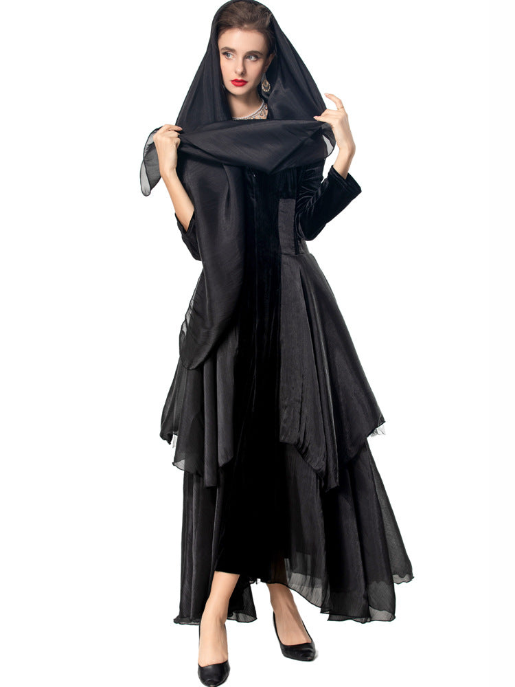 velvet and organza layered gown with plunge neckline – NOLSI