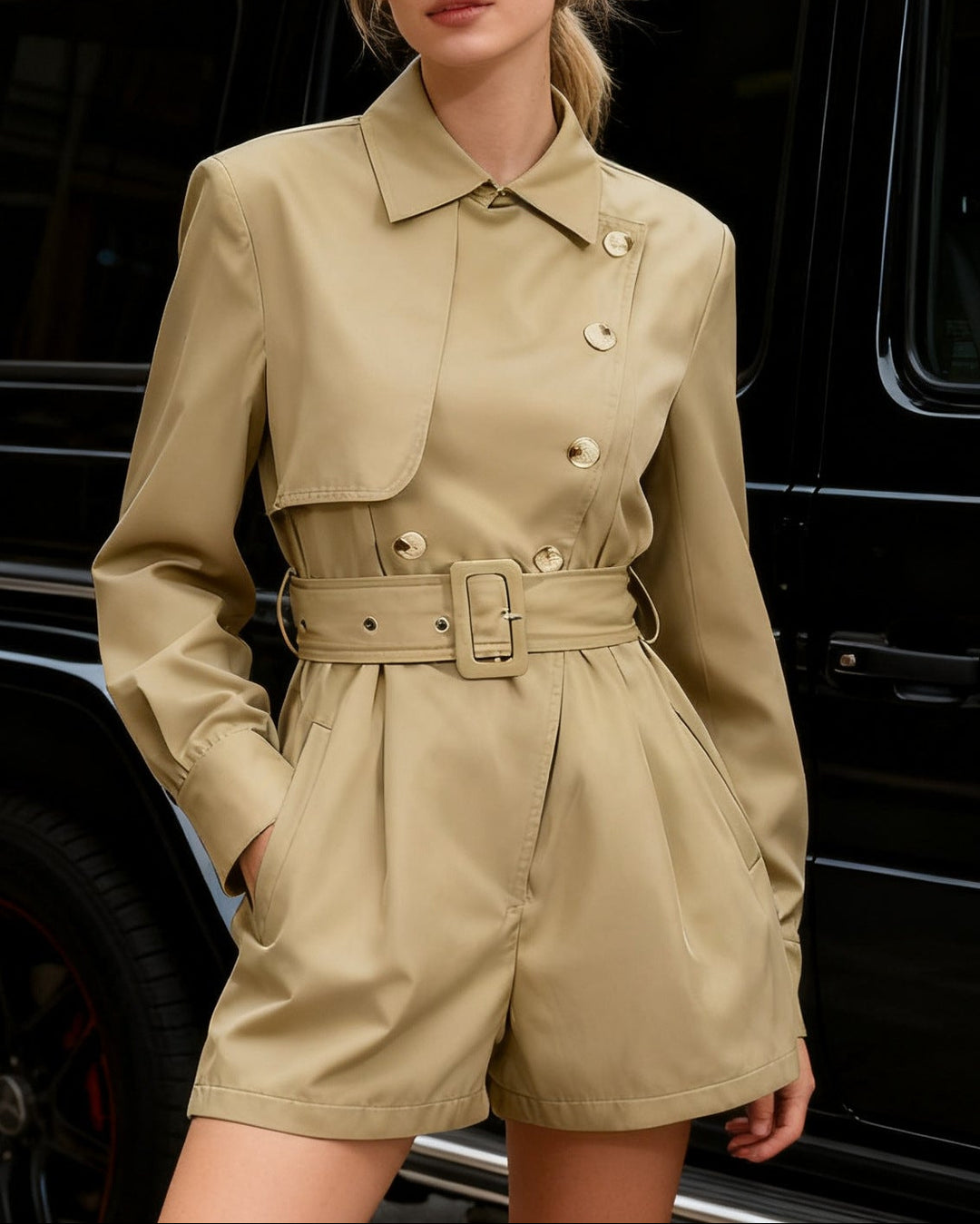 Plissiertes Oberteil mit ausgestellten Ärmeln und Maxirock-Set mit Taillengürtel – Rosiny 