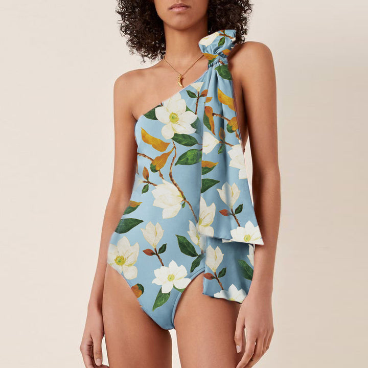 one-shoulder knot detail floral bodysuit – MAGNOLIA