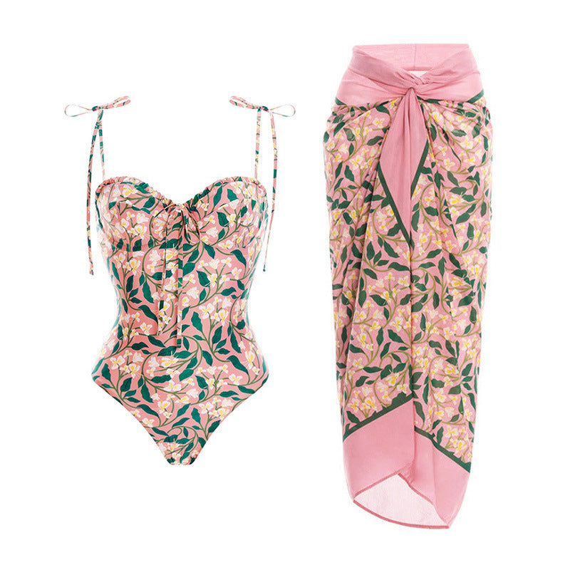 floral printed one-piece swimsuit with matching sarong – LORENA