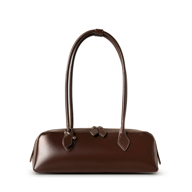 sleek rectangular leather shoulder bag with double zip – MONA