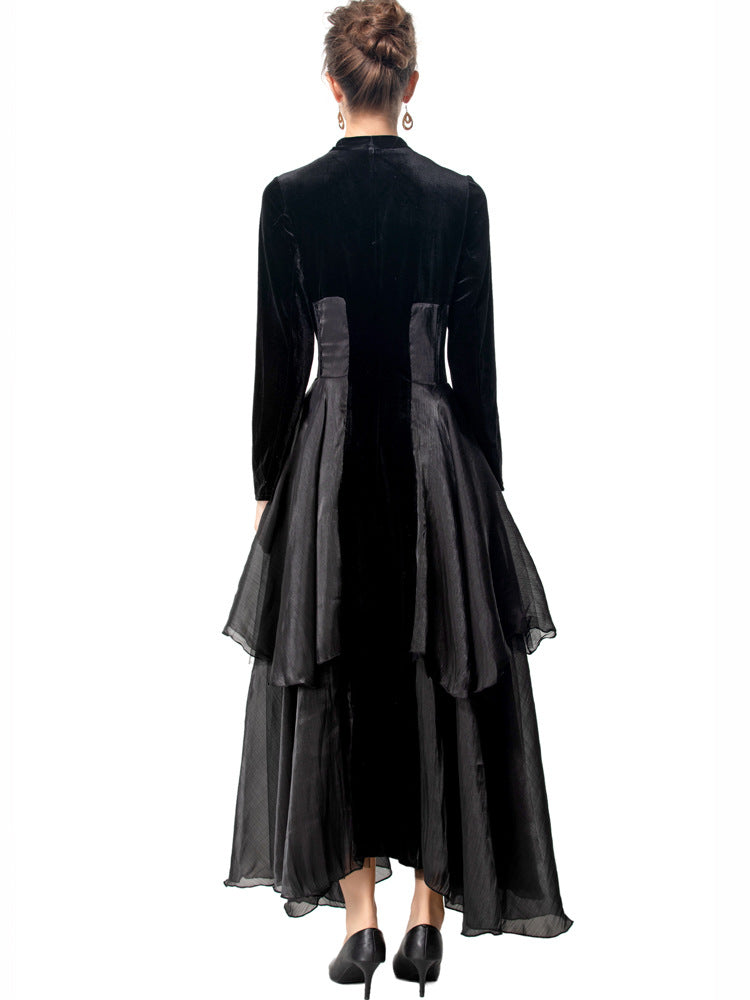 velvet and organza layered gown with plunge neckline – NOLSI