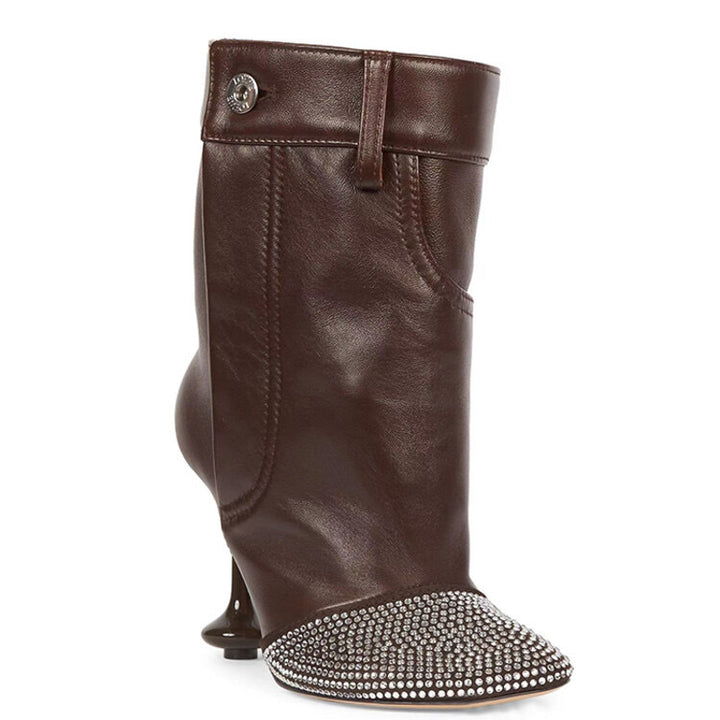 studded leather ankle boots with sculpted heel – MOCHA GLINT
