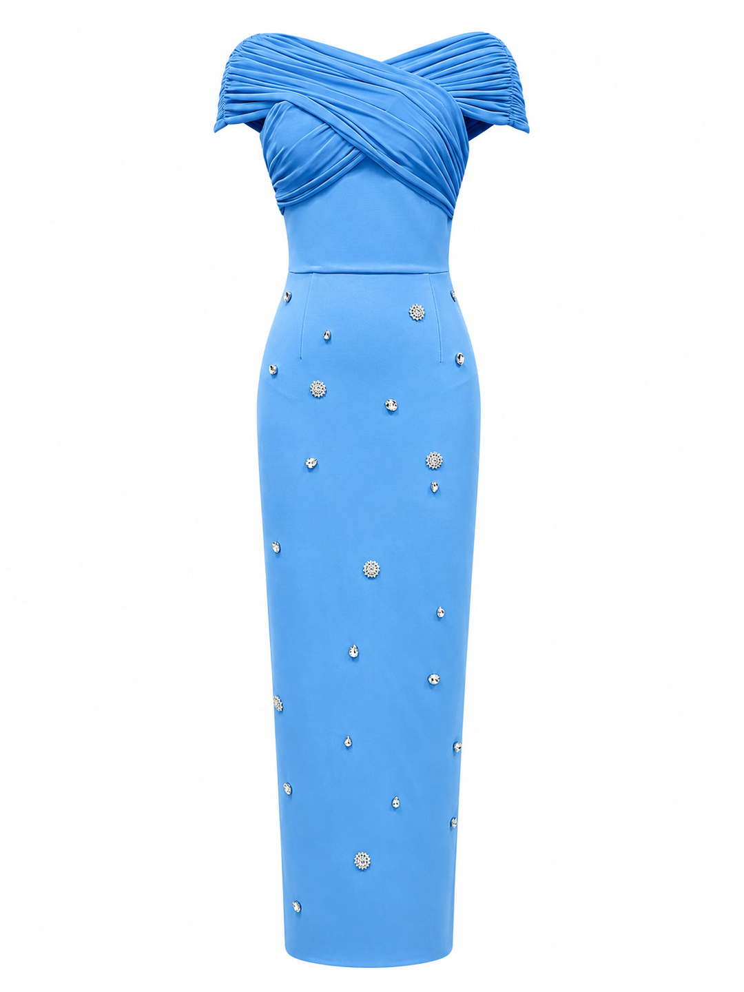 Sky Blue Crystal Embellished Off-Shoulder Gown - Grace