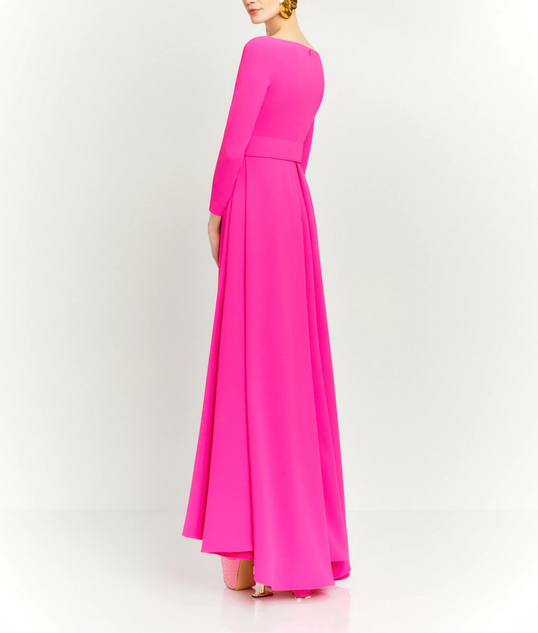 long-sleeve flared maxi dress with structured waist – SHAYLA