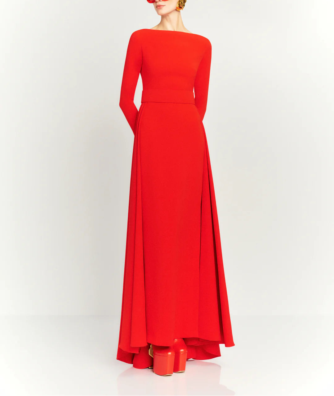 long-sleeve flared maxi dress with structured waist – SHAYLA
