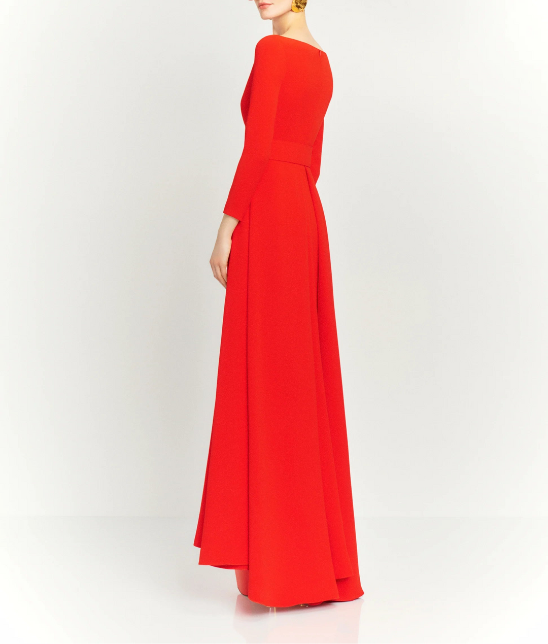 long-sleeve flared maxi dress with structured waist – SHAYLA