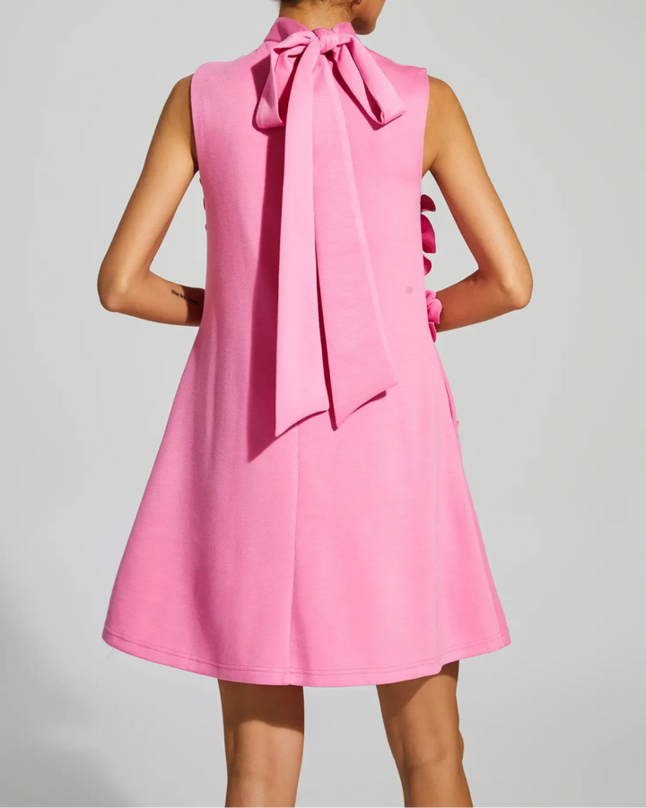 Sleeveless A-line mini dress with 3D floral appliqués – BLOOMZI