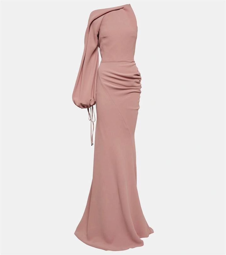 one-shoulder draped-sleeve gown – Loras