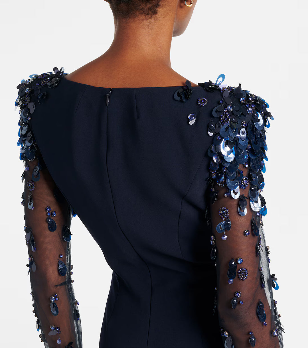 long column dress with embellished sheer sleeves - AUROXIA