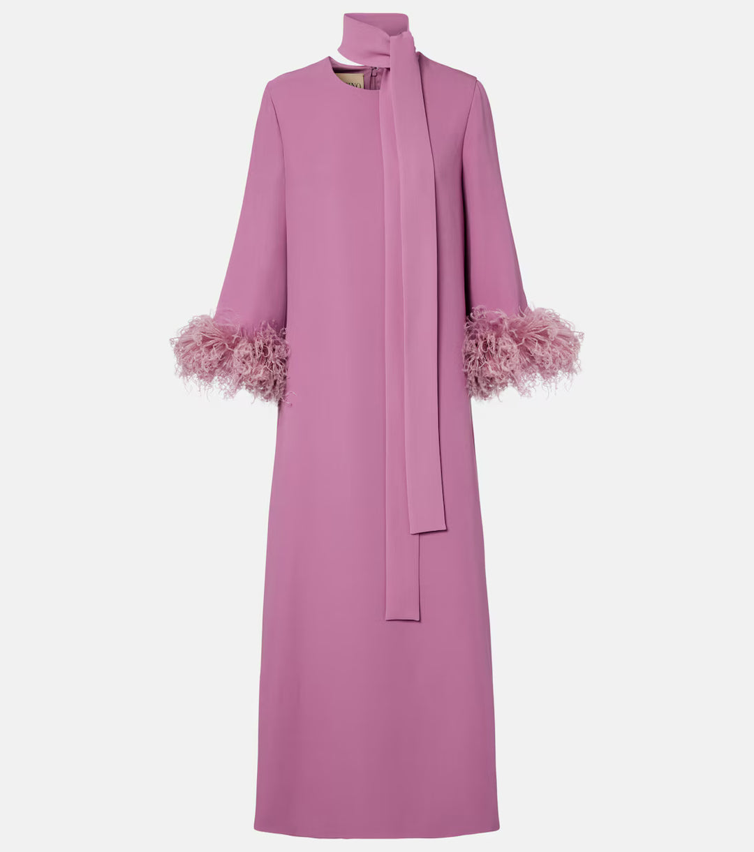 Rose Pink Feather Cuff Maxi Dress - Camellia