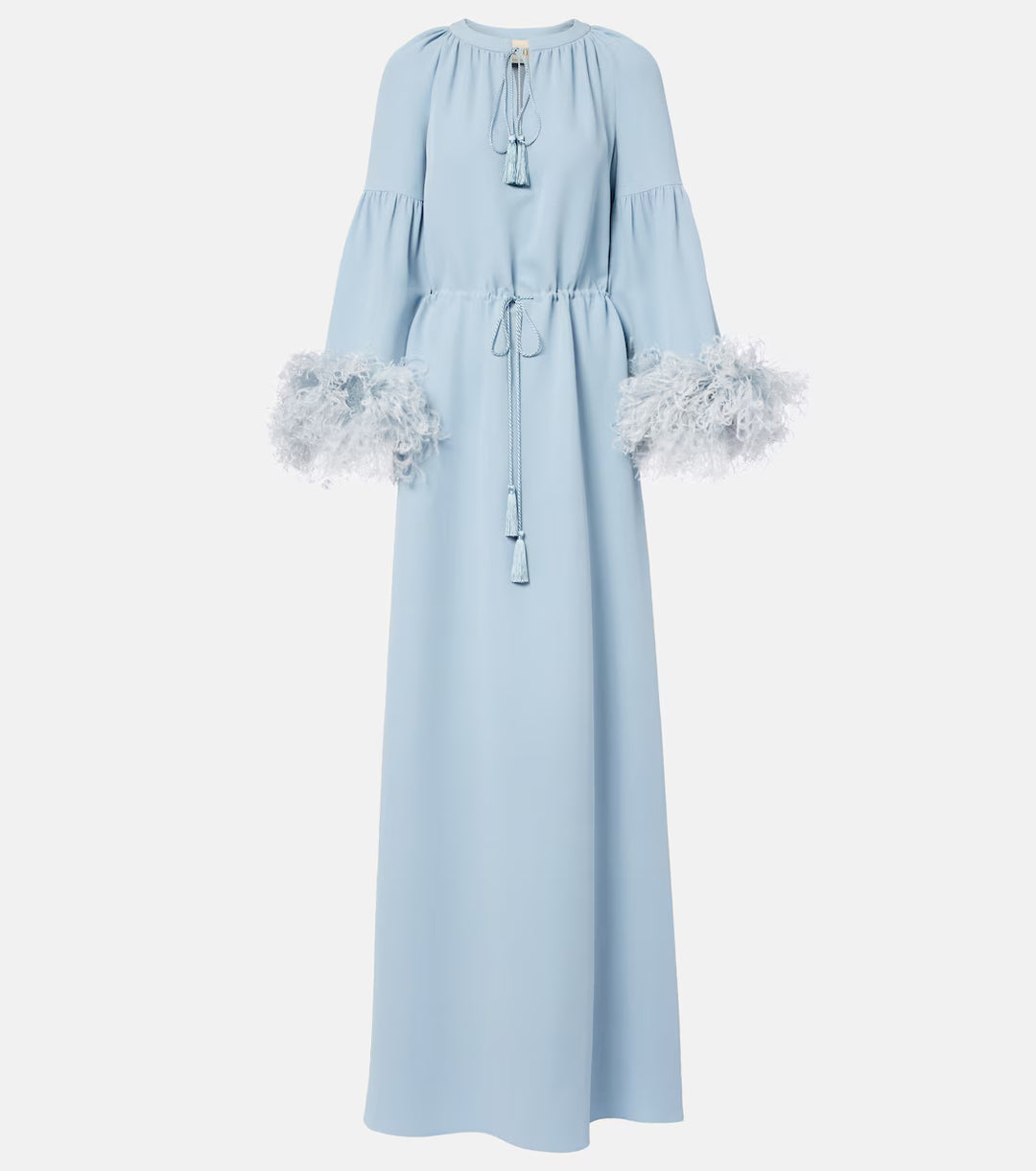 Powder Blue Feather Cuff Kaftan Dress - Serenity